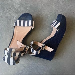 J. Crew Striped Wedge Sandals Denim / Stripe